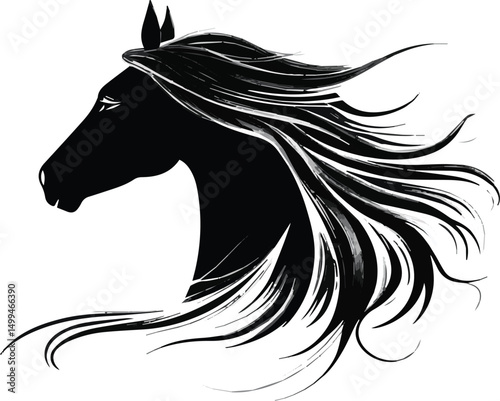 Black horse silhouette vector design with a running stallion or pony, ideal for equestrian tattoo art or wild mustang illustration