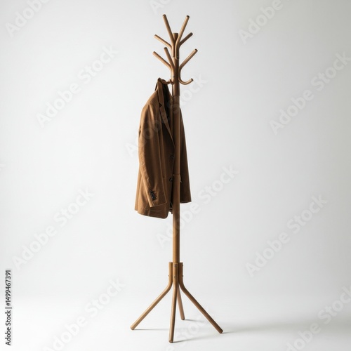 Coat rack with jacket isolated on white background for home decor and organization uses