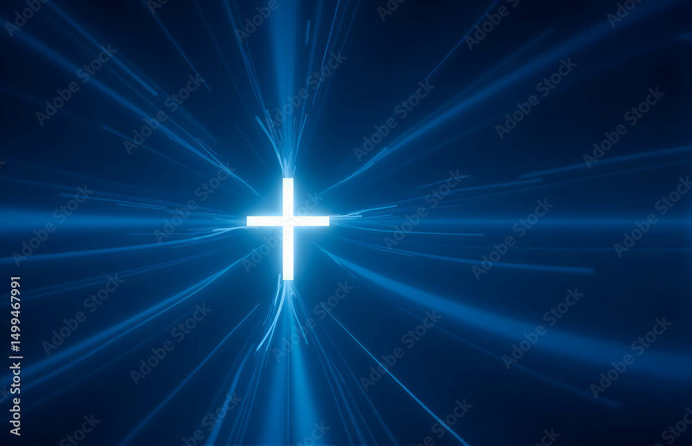 Obraz premium Abstract Blue Cross with Radiating Lines