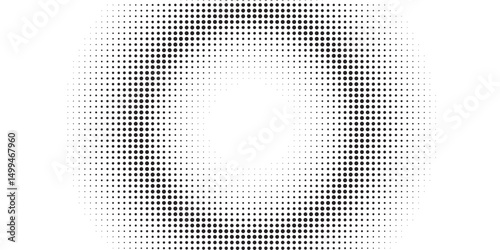 Monochrome round gradient halftone dots background. Abstract regular pop art dots on white background