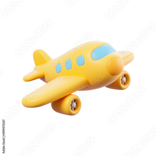 Cute yellow cartoon airplane 3d render