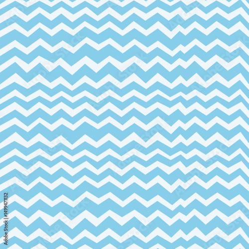 Seamless chevron pattern with white zig zag stripes on light blue background. Classic and versatile geometric design for textiles and backgrounds. Vector simple geometric abstract zigzag wallpaper.