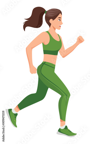 woman running in green sports bra and leggings