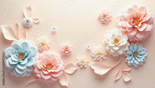 Wallpaper Mural Floral Fantasy: A delicate composition of pastel-colored flowers graces a soft backdrop. The image captures the artistry and gentle beauty of nature's palette. Torontodigital.ca