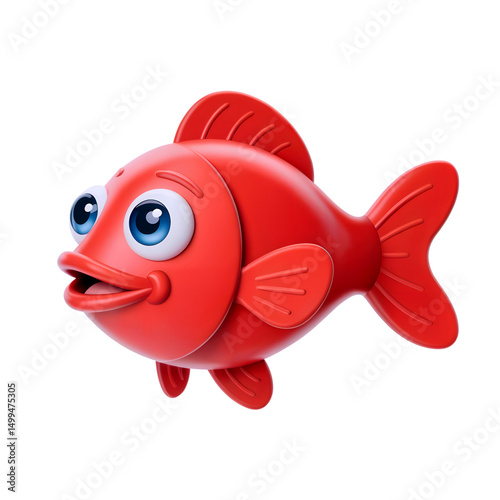 3d Red fish icon isolated on transparent background. 3d rendering Cartoon plastic style. PNG file, cut out