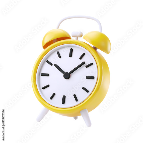 3D alarm clock icon isolated on transparent background. 3d rendering Cartoon plastic style. PNG file, cut out