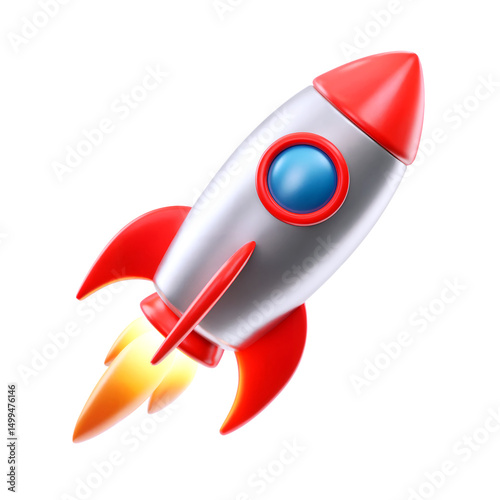 3d Rocket space ship icon isolated on transparent background. 3d rendering Cartoon plastic style. PNG file, cut out