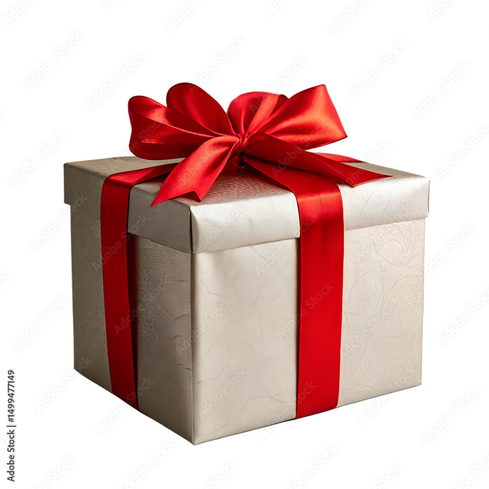 Fototapeta premium holiday gift box with a festive bow, isolated on white, perfect for Christmas, birthday, or anniversary celebrations