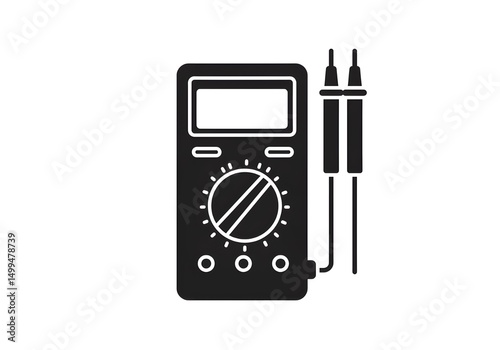 A black and white illustration of a multimeter with probes on a white background vector image