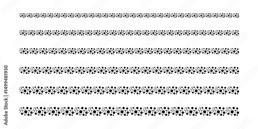 Fototapeta premium Six horizontal dotted lines of varying density