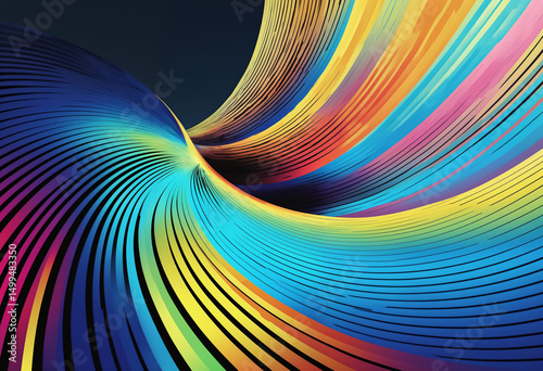 A colorful wave with a black background. The wave is made up of many different colors. The colors are blue, green, yellow, and red