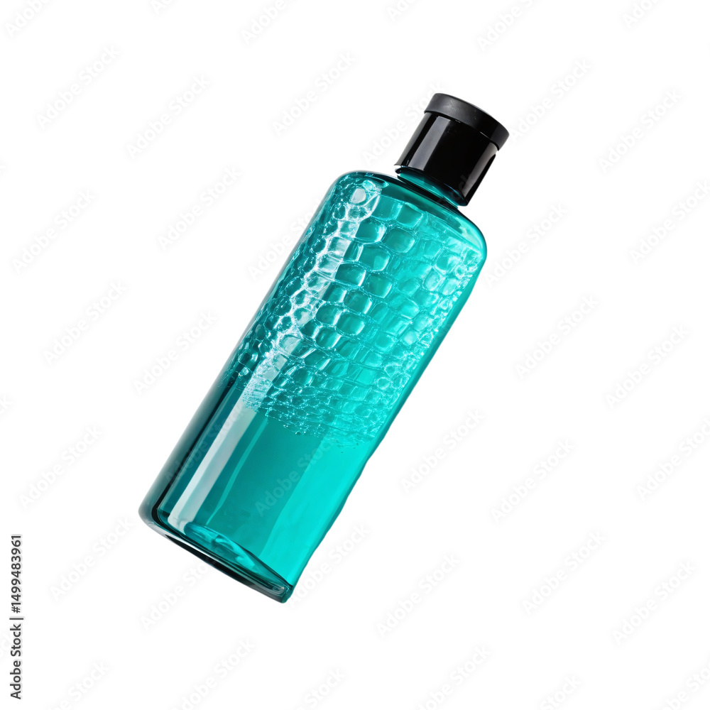 Elegant Blue Cosmetic Bottle with Black Cap Isolated on transparent Background
Elegant Blue Cosmetic Bottle with Black Cap Isolated on transparent Background