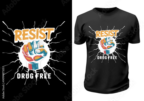 Resist Drug Free – Street Art Style Fist Illustration with Cracked Wall Effect
