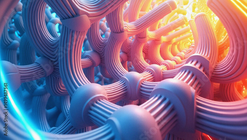 Wallpaper Mural Interconnected Network: A visually stunning representation of interconnected network, its vibrant orange and blue hues illustrating the seamless flow of data and ideas in modern technology. Torontodigital.ca