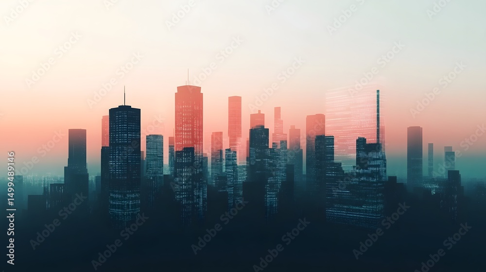 Fototapeta premium Futuristic cityscape with digital overlays and advanced technology