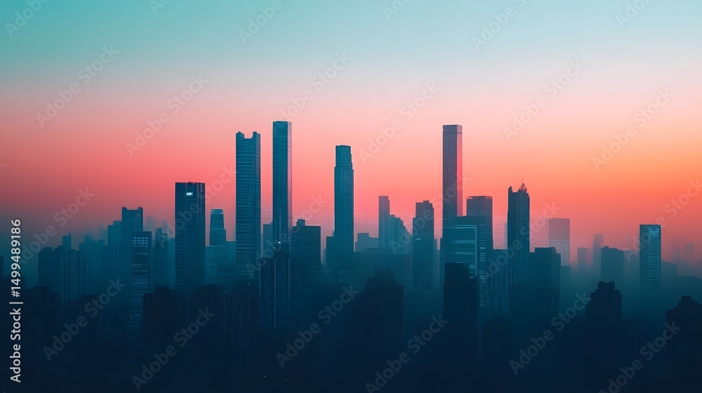 Fototapeta premium Futuristic city skyline with digital overlays