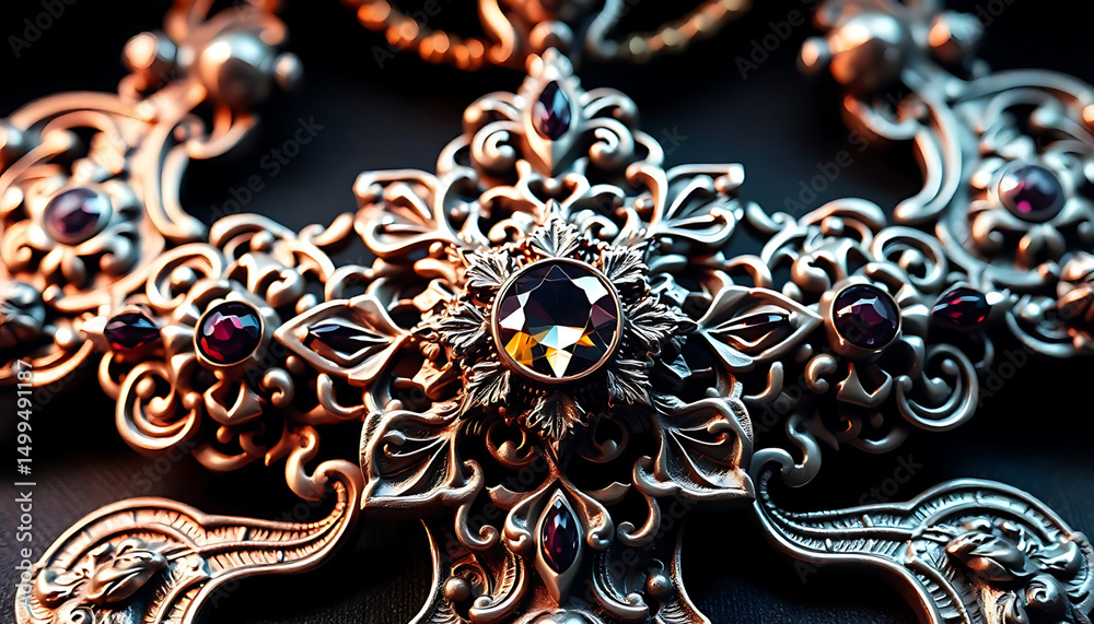 Fototapeta premium close up of a necklace on a black surface