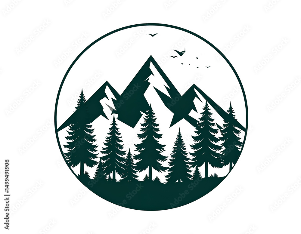 Fototapeta premium Mountain forest scene graphic