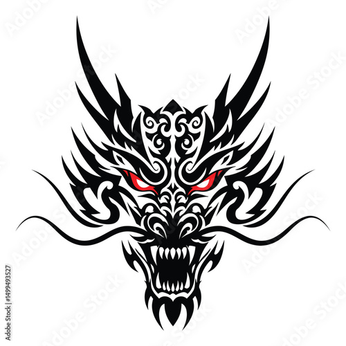 Dragon Head Tattoo Vector Illustration