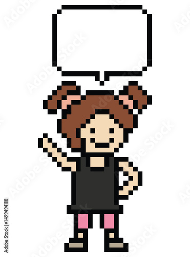 Cartoon pixel cute cartoon character face woman with chat blank decoration 8 bit female girl say speak discuss idea chat box cartoon pixel game 8bit png vector.
