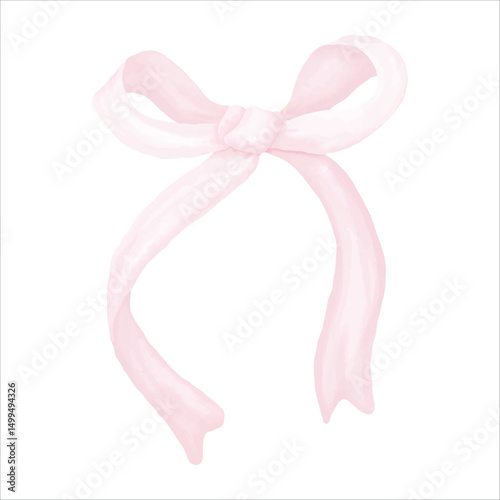 Hand-painted pink bow in soft watercolor style — perfect for feminine designs, baby showers, romantic themes, and elegant packaging.