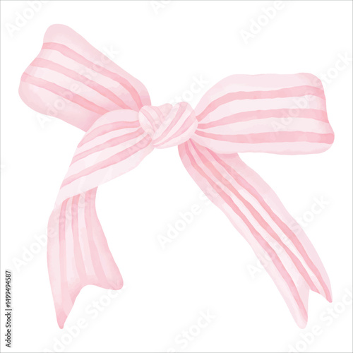 Hand-painted pink bow in soft watercolor style — perfect for feminine designs, baby showers, romantic themes, and elegant packaging.