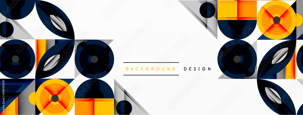Obraz premium Abstract geometric pattern. Navy, orange, gray tones create modern background. Repeating shapes suggest dynamic visual flow.