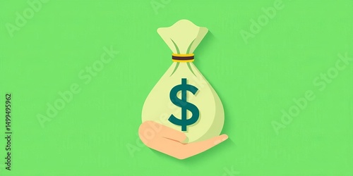 Flat vector icon of a dollar sign within a money bag, representing cash on hand,  finances,  money bag