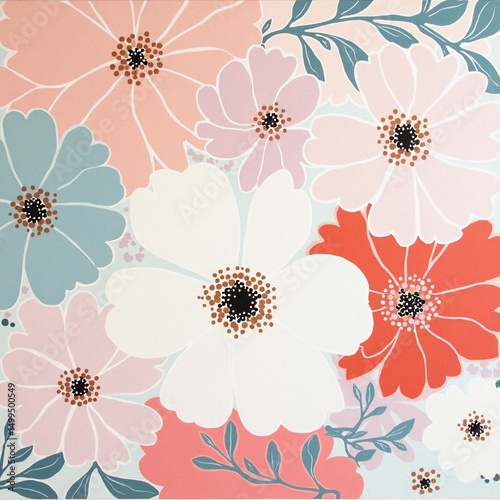 Wallpaper Mural Floral Harmony: A captivating floral arrangement featuring pastel blooms, delicate leaf, and intricate patterns that evokes a sense of serenity and balance. Torontodigital.ca