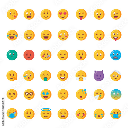 set of yellow emoji vector illustration