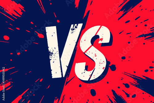 A dynamic and impactful "VS" graphic in distressed white font, prominently displayed against a vibrant split background of dark blue and red