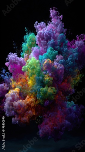 Colorful Ink Cloud Explosion on Black Background Abstract Art Photography Studio Shot Creative Visuals