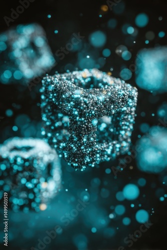 Abstract 3D Cubes with Glowing Spheres Close Up Shot Dark Background Futuristic Design Concept Innovation Technology