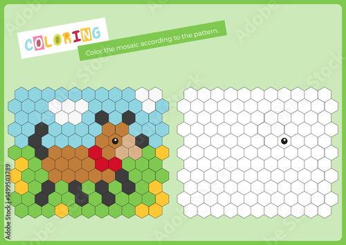Cute animals activities for kids. Copy the picture in mosaic – dog. Logic games for children. Coloring page for activity book. Vector illustration. Flash card.