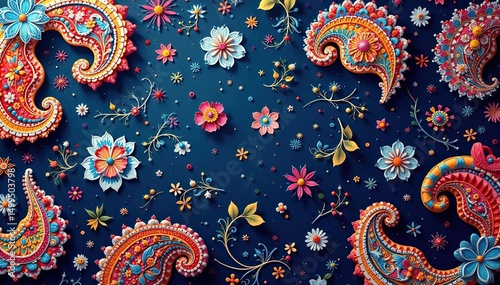 Intricate paisley pattern, flowing seamlessly across the frame , floral, endless