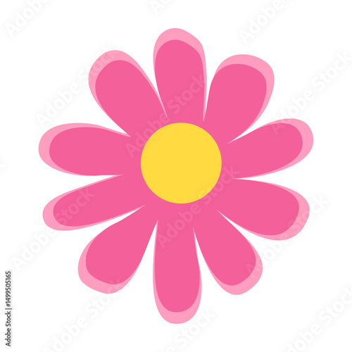 Vibrant Floral: A charming close-up image of a stylized pink flower, with bright yellow center, petals arranged to create a sense of joy and purity. 