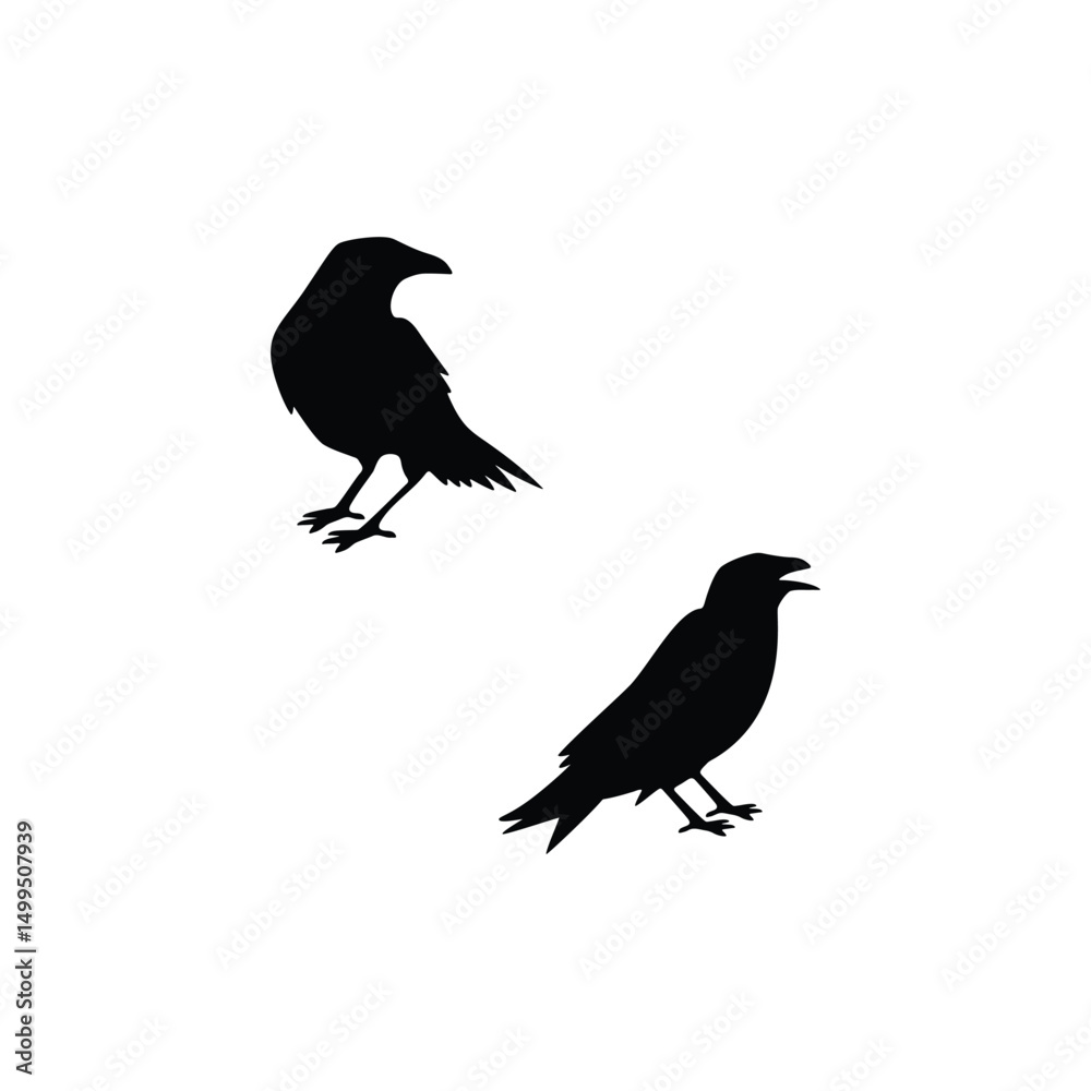 Obraz premium Halloween Witch and Crow Silhouette Vector Spooky Isolated Design Template on White Background for Holiday Decorations and Themed Projects