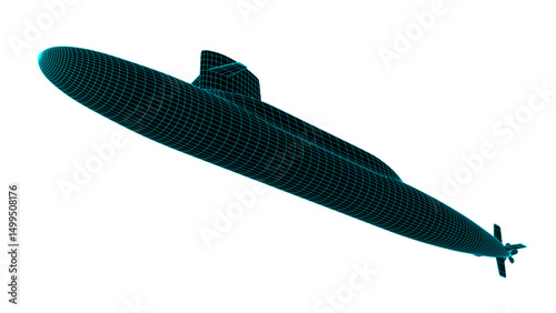 Futuristic Wireframe 3D render of a submarine