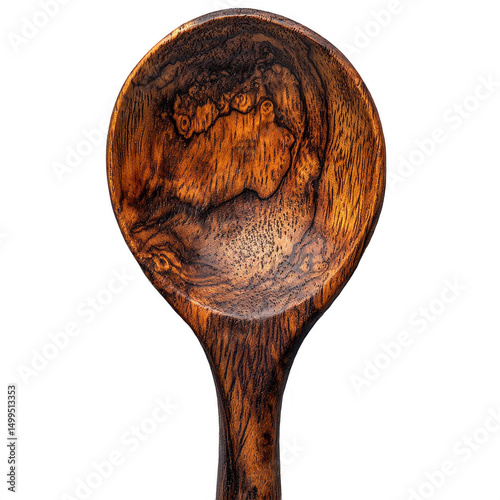 Wooden spoon kitchen utensil cooking tool handmade woodcraft product close up on transparent background