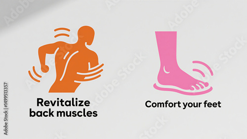 The back muscle activation and foot comfort icon represents the concept of health care that revitalizes the back muscles and brings foot comfort.