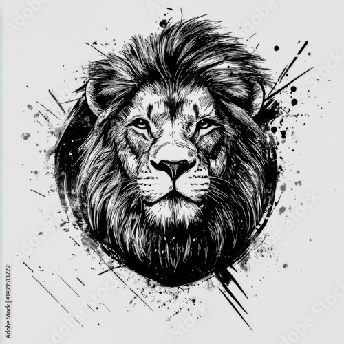 Hand drawn lion head sketch artistic ink illustration with textured strokes organic raw feel monochrome vintage badge style naturalistic expression logo design concept elegant and bold