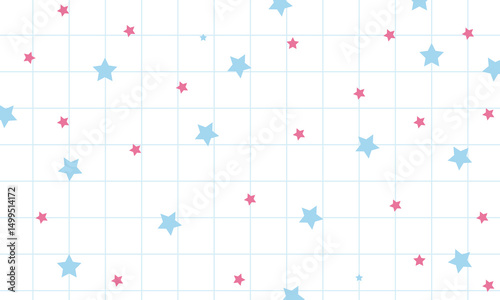Checkered white background with multicolored stars