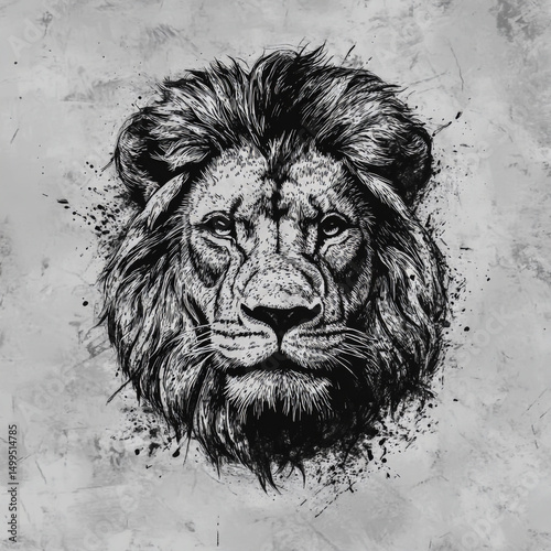 Hand drawn lion head sketch artistic ink illustration with textured strokes organic raw feel monochrome vintage badge style naturalistic expression logo design concept elegant and bold