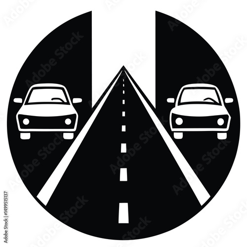 Highway asphalt road with a winding path leading to the city, illustrating speedy car travel
