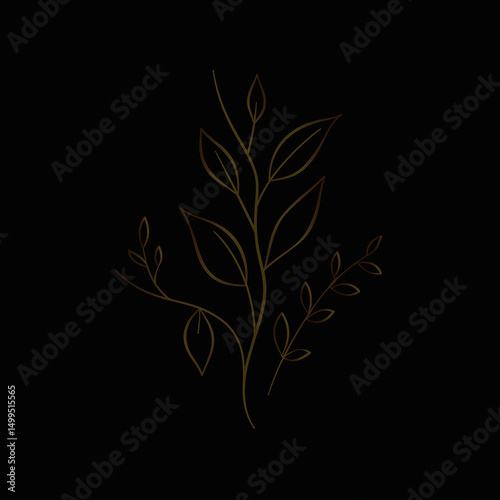 Luxury vegan brand logo featuring golden line art of leaves and herbs minimalist black background elegant serif font organic sophisticated upscale plant-based identity perfect for premium branding.