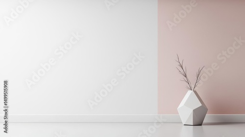 Minimalist geometric loft house with abstract sculpture installations, soft metallic finishes, and highend elegance