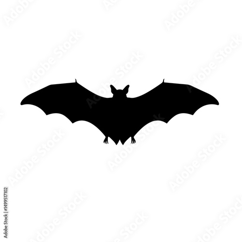 Silhouette of a Bat with Extended Wings Pointed Ears and Small Feet