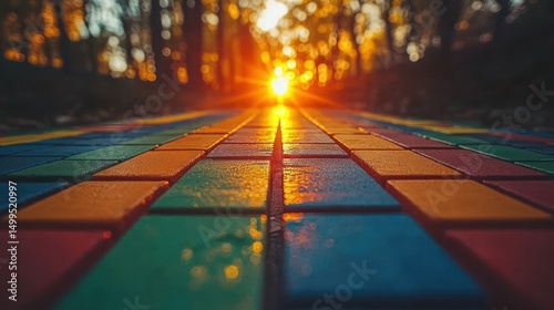 Colorful pathway leading to sunset