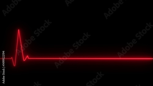 Neon Death Heartbeat Line on Black Background, Glowing Flatline ECG Illustration, Futuristic Medical and Health Concept, Cardiology Vital Signs, Emergency and Critical Care