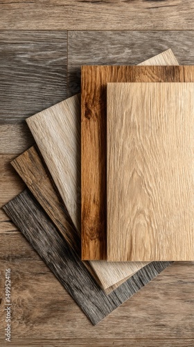 Assorted Wood Flooring Samples Displayed on Wood Floor Overhead Shot for Interior Design Inspiration